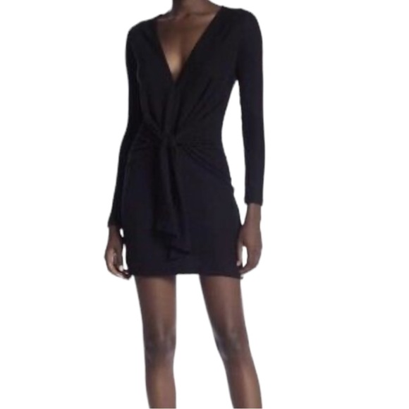 free People Black Ginger Cozy Tie Waist V-Neck Dress - Picture 2 of 10